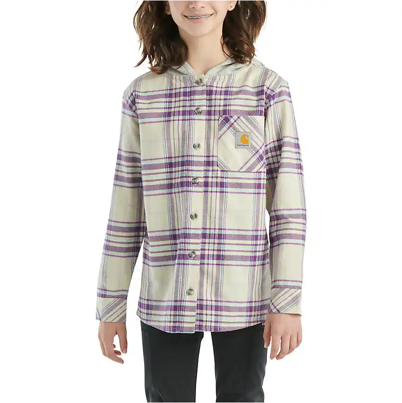 Carhartt Kids Long Sleeve Flannel Button Front Hooded Shirt Dark Purple