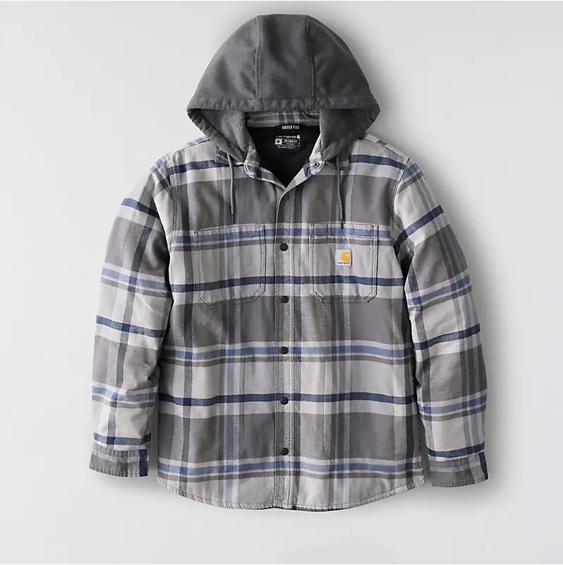 Carhartt Rugged Flex® Relaxed Fit Flannel Fleece Lined Hooded Shirt Jac Gravel