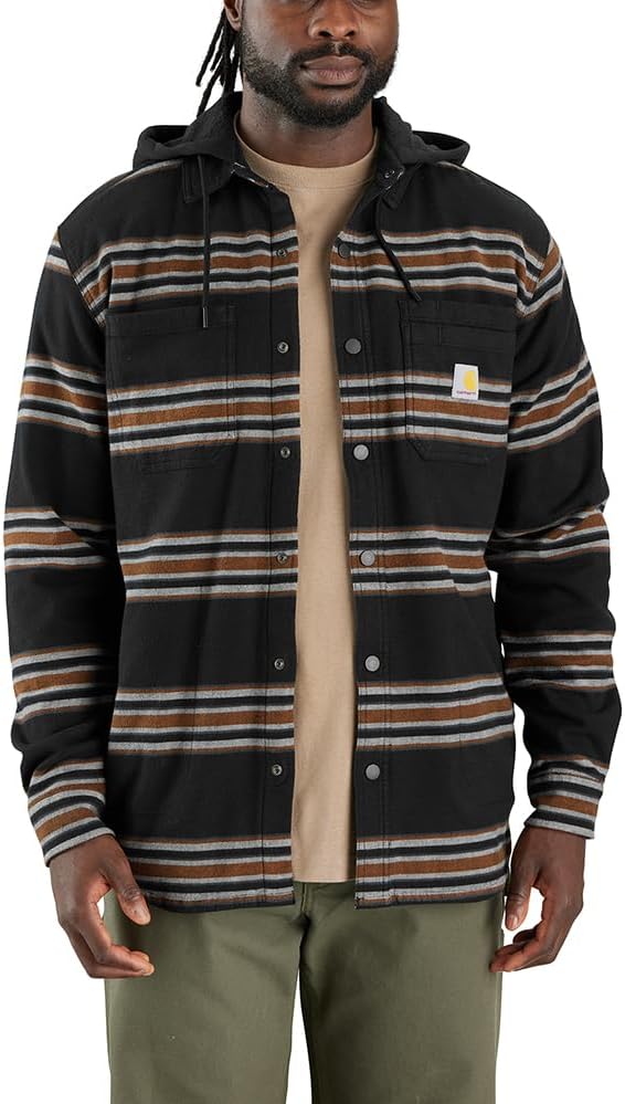 Carhartt Rugged Flex® Relaxed Fit Flannel Fleece-Lined Hooded Shirt Jacket Black