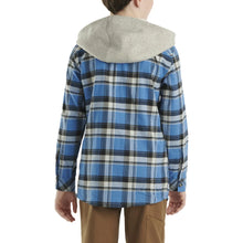 Carhartt Kids Long Sleeve Flannel Button Front Hooded Shirt Blue