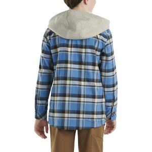 Carhartt Kids Long Sleeve Flannel Button Front Hooded Shirt Blue