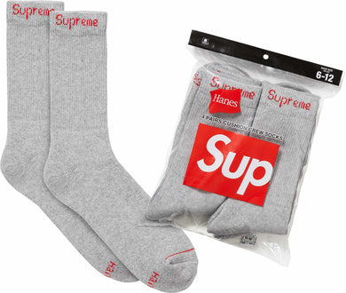 Supreme Hanes Crew Socks (4 Pack) Grey