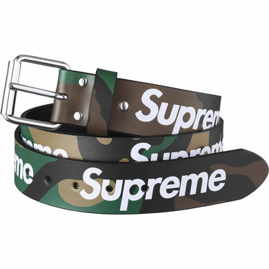 Supreme Repeat Leather Belt Woodland Camo