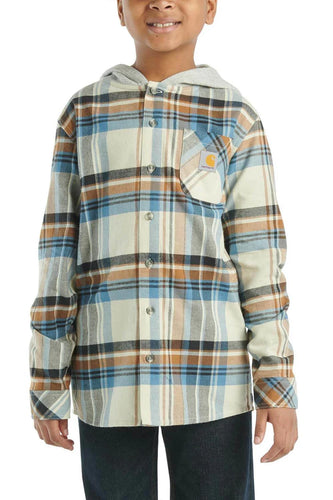 Carhartt Kids Long Sleeve Flannel Button Front Hooded Shirt Malt