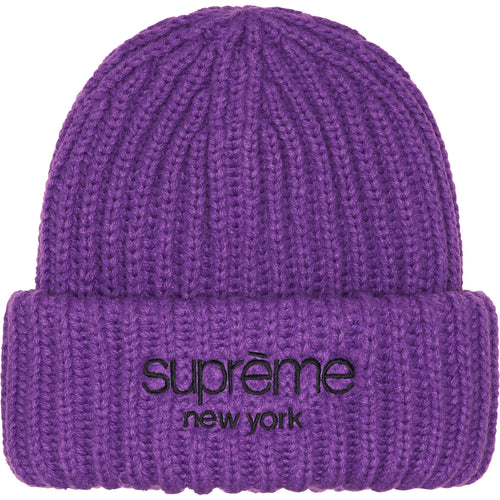 Supreme Classic Logo Chunky Ribbed Beanie Purple