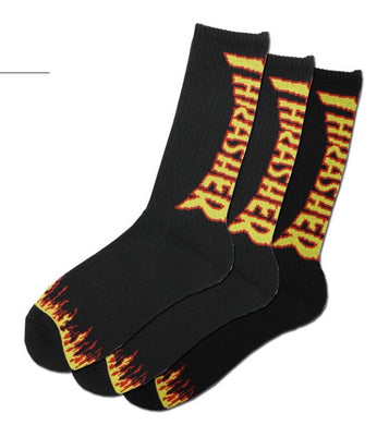 Thrasher Japan Flame Crew Socks (3 Pairs) Black