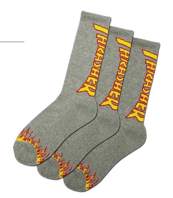 Thrasher Japan Flame Crew Socks (3 Pairs) Grey