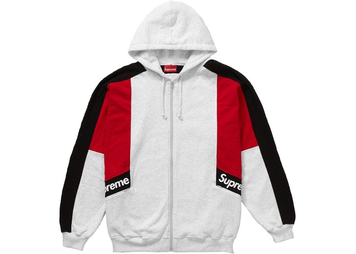 Supreme Color Blocked Zip Up Hooded Sweatshirt Grey