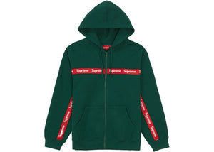 Supreme Text Stripe Zip Up Hooded Sweatshirt Dark Green
