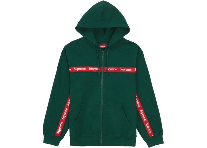 Supreme Text Stripe Zip Up Hooded Sweatshirt Dark Green