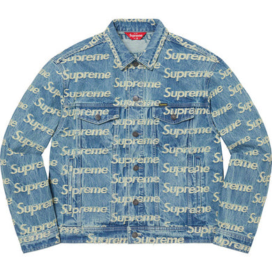Supreme Frayed Logos Denim Trucker Jacket Blue