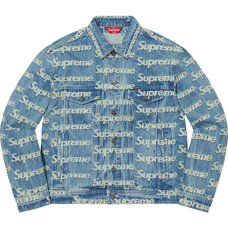 Supreme Frayed Logos Denim Trucker Jacket Blue